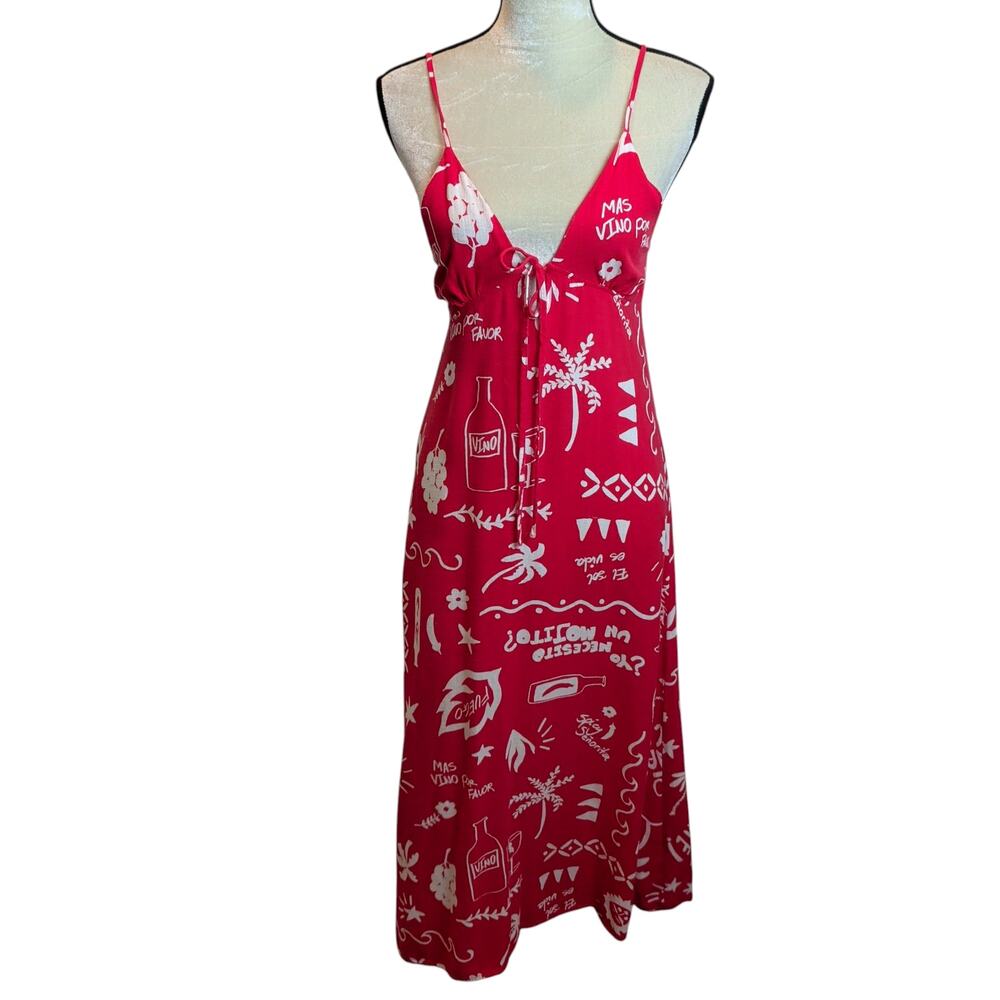 Paper Heart Sz XS Red Linen Blend Midi Maxi Dress Tie Cut Out Back Wine Mojito